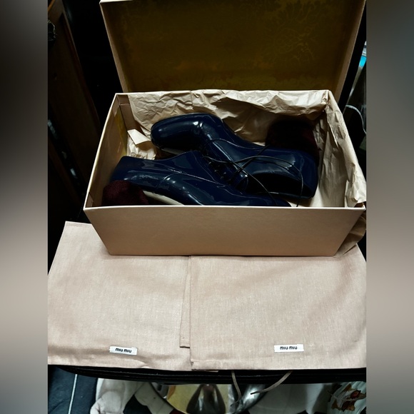 Pre Owned! Miu Miu Womens Calzature Donna Leather Heels With Fur On Heel 37.5 - Picture 1 of 9